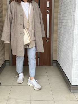 「ニットカーディガン」｜「アイテム（ノーカラージャケット）」を使った、Rさん（レディース・156cm）の冬コーディネート