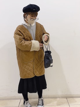 「アニエスベー」｜「アイテム（その他アウター）」を使った、KIMさん（レディース・160cm）の冬コーディネート