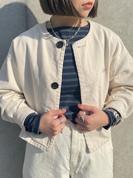 「DANTON（ダントン）のアイテム（ノーカラージャケット）」を使った、KIMさん（レディース・160cm）の冬コーディネート