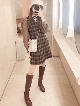 「NICE CLAUP（ナイスクラップ）のアイテム（ワンピース/ドレス）」を使った、亜美さん（レディース・163cm）の秋コーディネート