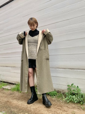 「ハーフパンツ」｜「アイテム（チェスターコート）」を使った、こなつさん（レディース・155cm）の秋コーディネート