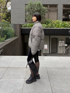 「WHIMSIC（ウィムジック）の【UNISEX/2サイズ展開】チェックパデットジャケット（ダウンジャケット/コート、ブラック系）」を使った、こなつさん（レディース・158cm）の秋コーディネート