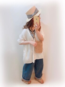「ビッグシャツ」｜「アイテム（ワンピース/ドレス）」を使った、まる☺︎さん（レディース・157cm）の夏コーディネート