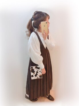 「sakishimatokyo（サキシマトーキョー）のアイテム（ジャンパースカート）」を使った、まる☺︎さん（レディース・157cm）の秋コーディネート