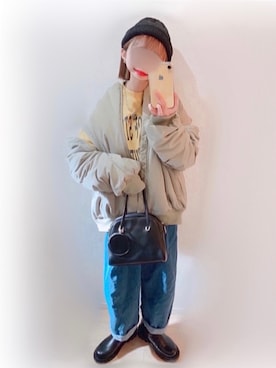 「ボストンバッグ」｜「アイテム（MA-1）」を使った、まる☺︎さん（レディース・157cm）の冬コーディネート
