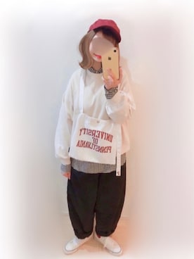 「チェック柄に恋してる」｜「アイテム（キャップ）」を使った、まる☺︎さん（レディース・157cm）の春コーディネート