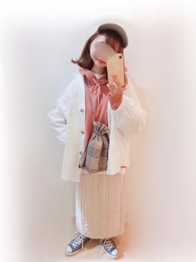「アイテム（ミリタリージャケット、ホワイト系）」を使った、まる☺︎さん（レディース・157cm）の冬コーディネート