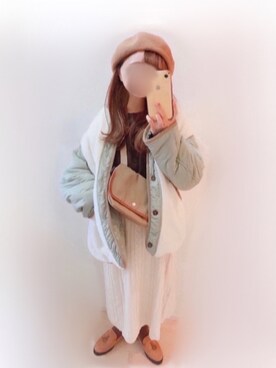 「ケーブルニット」｜「アイテム（ノーカラージャケット）」を使った、まる☺︎さん（レディース・157cm）の冬コーディネート