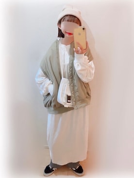 「春服デビュー宣言」｜「アイテム（MA-1）」を使った、まる☺︎さん（レディース・157cm）の春コーディネート