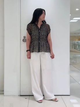 「UNTITLED（アンタイトル）のヴィンテージドットブラウス（シャツ/ブラウス、グレー系）」を使った、のんさんさん（レディース）の夏コーディネート