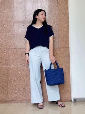 「UNTITLED（アンタイトル）の【接触冷感/洗える/後ろウエストゴム】オックスワイドパンツ（その他パンツ、グレー系）」を使った、のんさんさん（レディース）の夏コーディネート