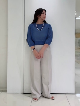 「UNTITLED（アンタイトル）の【楽な穿き心地/UV/接触冷感】クリーンワイドパンツ（その他パンツ、グレー系）」を使った、のんさんさん（レディース）の夏コーディネート