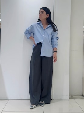 「UNTITLED（アンタイトル）の【6色展開/コットン100】カラーベーシックシャツ（シャツ/ブラウス、ブルー系）」を使った、のんさんさん（レディース）の秋コーディネート