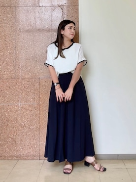 「UNTITLED（アンタイトル）の【11色展開/体型カバー】前後2WAYフレンチスリーブニット（ニット/セーター、ホワイト系）」を使った、のんさんさん（レディース）の夏コーディネート