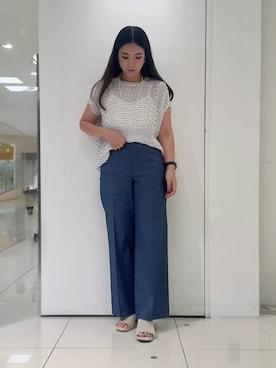 「UNTITLED（アンタイトル）の【接触冷感/洗える/後ろウエストゴム】オックスワイドパンツ（その他パンツ、ブルー系）」を使った、のんさんさん（レディース）の夏コーディネート