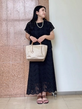 「UNTITLED（アンタイトル）の【セットアップ可】リーフレースロングスカート（スカート、ブラック系）」を使った、のんさんさん（レディース）の夏コーディネート