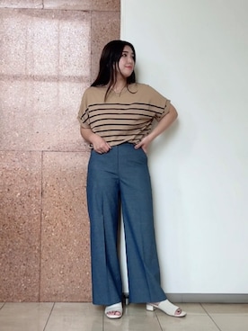 「UNTITLED（アンタイトル）の【接触冷感/洗える/後ろウエストゴム】オックスワイドパンツ（その他パンツ、ブルー系）」を使った、のんさんさん（レディース）の夏コーディネート