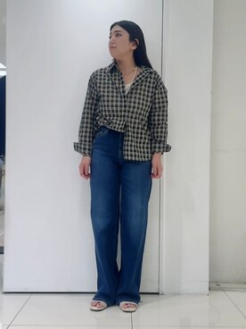 「UNTITLED（アンタイトル）のシアーチェックシャツブラウス（シャツ/ブラウス、ブラック系）」を使った、のんさんさん（レディース）の夏コーディネート