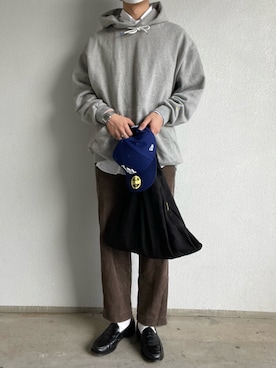 「UNIQLO（ユニクロ）のワイドフィットテーパードコーデュロイパンツ セットアップ可能（その他パンツ）」を使った、みつさん（メンズ・175cm）の冬コーディネート