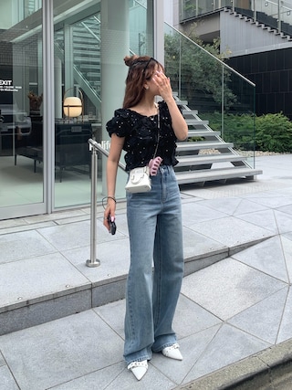 「tiptop（ティップトップ）のランダムシャーリング2wayブラウス（シャツ/ブラウス）」を使った、mayu さん（レディース・153cm）の夏コーディネート