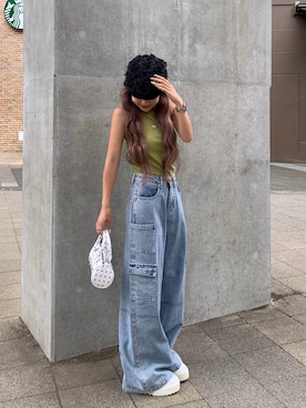 「アイテム（ハンチング/ベレー帽）」を使った、mayu さん（レディース・153cm）の夏コーディネート