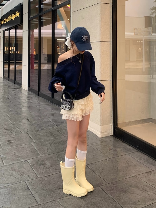 「CHAAKAN(チャカン靴)のロザリン 防水レインブーツ BSRBR2g897(レインシューズ)」を使った、mayu さん(レディース・153cm)の秋コーディネート
