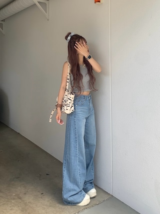 「NUJOH(ヌゾ)のRib Knit Sleeveless Top / リブニットスリーブレストップスアクリル100(タンクトップ)」を使った、mayu さん(レディース・153cm)の夏コーディネート