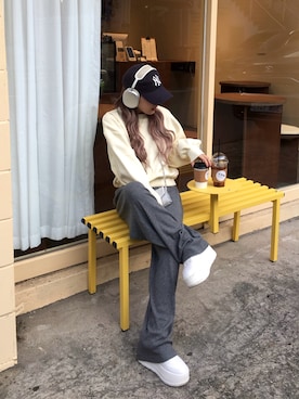 「アイテム（帽子、ブルー系）」を使った、mayu さん（レディース・153cm）の秋コーディネート