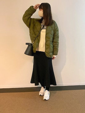 「アイテム（ノーカラーコート）」を使った、Yu Kiさん（レディース・168cm）の冬コーディネート