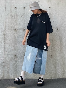 「JUNRED（ジュンレッド）のアイテム（帽子）」を使った、tomoさん（レディース・152cm）の夏コーディネート