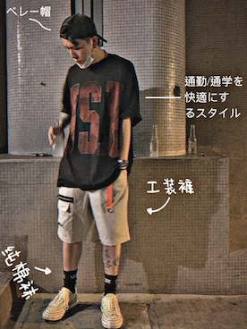 「VANS（バンズ）のアイテム（レッグウェア）」を使った、伊杰さん（メンズ・175cm）の夏コーディネート