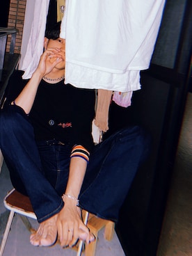 「SYU.HOMME/FEMM（シュウ）のアイテム（アクセサリー）」を使った、江口さん（メンズ・172cm）の春コーディネート