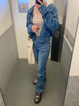 「one after another NICE CLAUP（ワンアフターアナザーナイスクラップ）のアイテム（デニムジャケット）」を使った、KRNさん（レディース・155cm）の秋コーディネート