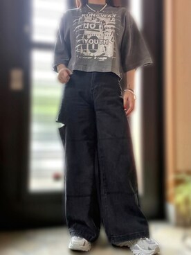 「TOPSHOP（トップショップ）のアイテム（Tシャツ/カットソー）」を使った、Mさん（レディース・153cm）の夏コーディネート