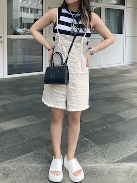 「PULL&BEAR（プルアンドベア）のアイテム（サロペット/オーバーオール）」を使った、Mさん（レディース・153cm）の夏コーディネート