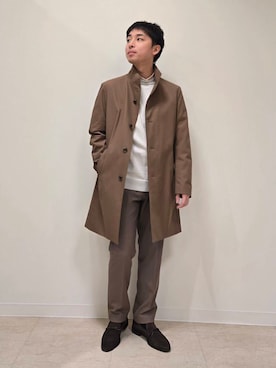 「TAKEO KIKUCHI（タケオキクチ）のハットモチーフ ジャカード ストライプ シャツ（シャツ/ブラウス、オレンジ系）」を使った、駆さん（メンズ・167cm）の冬コーディネート