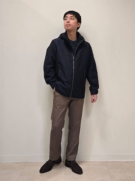 「TAKEO KIKUCHI（タケオキクチ）の【360°ストレッチ／セットアップ対応】None Of Stress パンツ（スラックス、ベージュ系）」を使った、駆さん（メンズ・167cm）の冬コーディネート