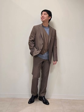 「TAKEO KIKUCHI（タケオキクチ）の【360°ストレッチ／セットアップ対応】None Of Stress ジャケット（テーラードジャケット、ベージュ系）」を使った、駆さん（メンズ・167cm）の冬コーディネート
