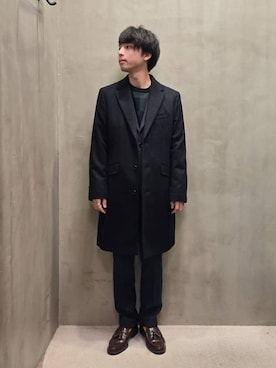 「アイテム（チェスターコート、ブルー系）」を使った、駆さん（メンズ・168cm）の秋コーディネート