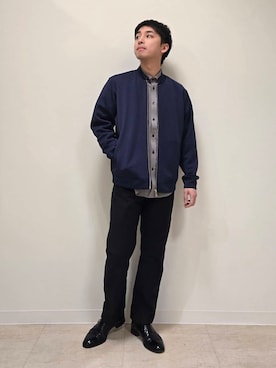 「TAKEO KIKUCHI（タケオキクチ）の【Made in JAPAN】播州織 ストレッチ パンツ（スラックス、ブラック系）」を使った、駆さん（メンズ・167cm）の冬コーディネート