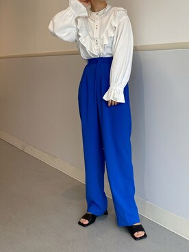 「ダンガリーシャツ」｜「アイテム（スラックス）」を使った、田原美波さん（レディース・158cm）の夏コーディネート