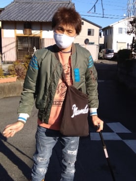 「ウォーキングスタイル」｜「アイテム（MA-1）」を使った、🤘hiroyuki🤘さん（メンズ・181cm）の冬コーディネート