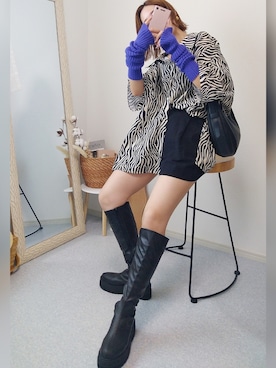 「アイテム（アームカバー、パープル系）」を使った、yu.さん（レディース・165cm）の夏コーディネート