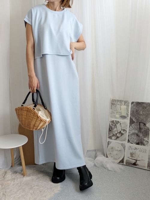 セール】ソフトダンボールニットフレンチスリーブプルオーバーVネック