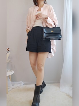 「ストライプ」｜「アイテム（レインシューズ）」を使った、yu.さん（レディース・165cm）の夏コーディネート