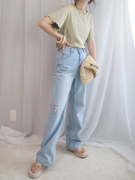 「AS KNOW AS PINKY（アズノゥアズピンキー）のアイテム（サンダル）」を使った、yu.さん（レディース・165cm）の夏コーディネート