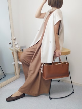 「ジレ」｜「アイテム（サロペット/オーバーオール）」を使った、yu.さん（レディース・165cm）の夏コーディネート