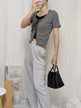 「tiptop（ティップトップ）のレースアップレイヤードプルオーバー（Tシャツ/カットソー）」を使った、yu.さん（レディース・165cm・30代）の夏コーディネート