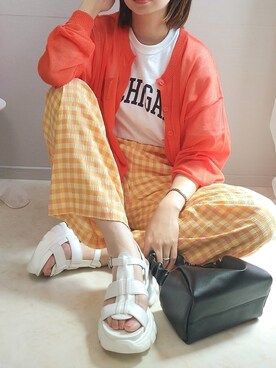 「rectangle（レクタングル）のアイテム（カーディガン/ボレロ）」を使った、yu.さん（レディース・165cm）の春コーディネート