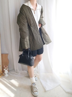 「バミューダパンツ」｜「アイテム（ジャケット/アウター）」を使った、yu.さん（レディース・165cm）の秋コーディネート